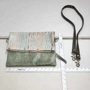 Permanent Baggage Large Leather Foldover Crossbody Bag Green Leather